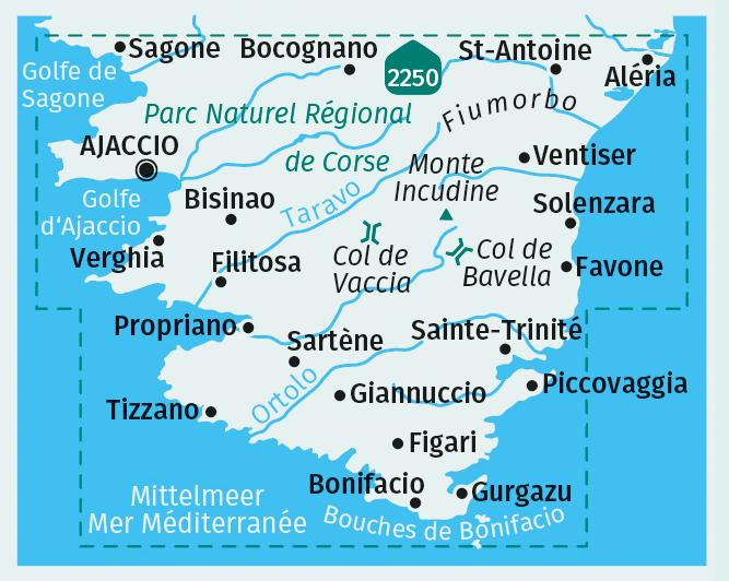 Beispielinhalt (Bild) KOMPASS Wanderkarten-Set 2251 Korsika Süd. Mit Weitwanderweg GR20 / Corse du Sud. Avec Grande Randonnée GR20 (3 Karten) 1:50.000