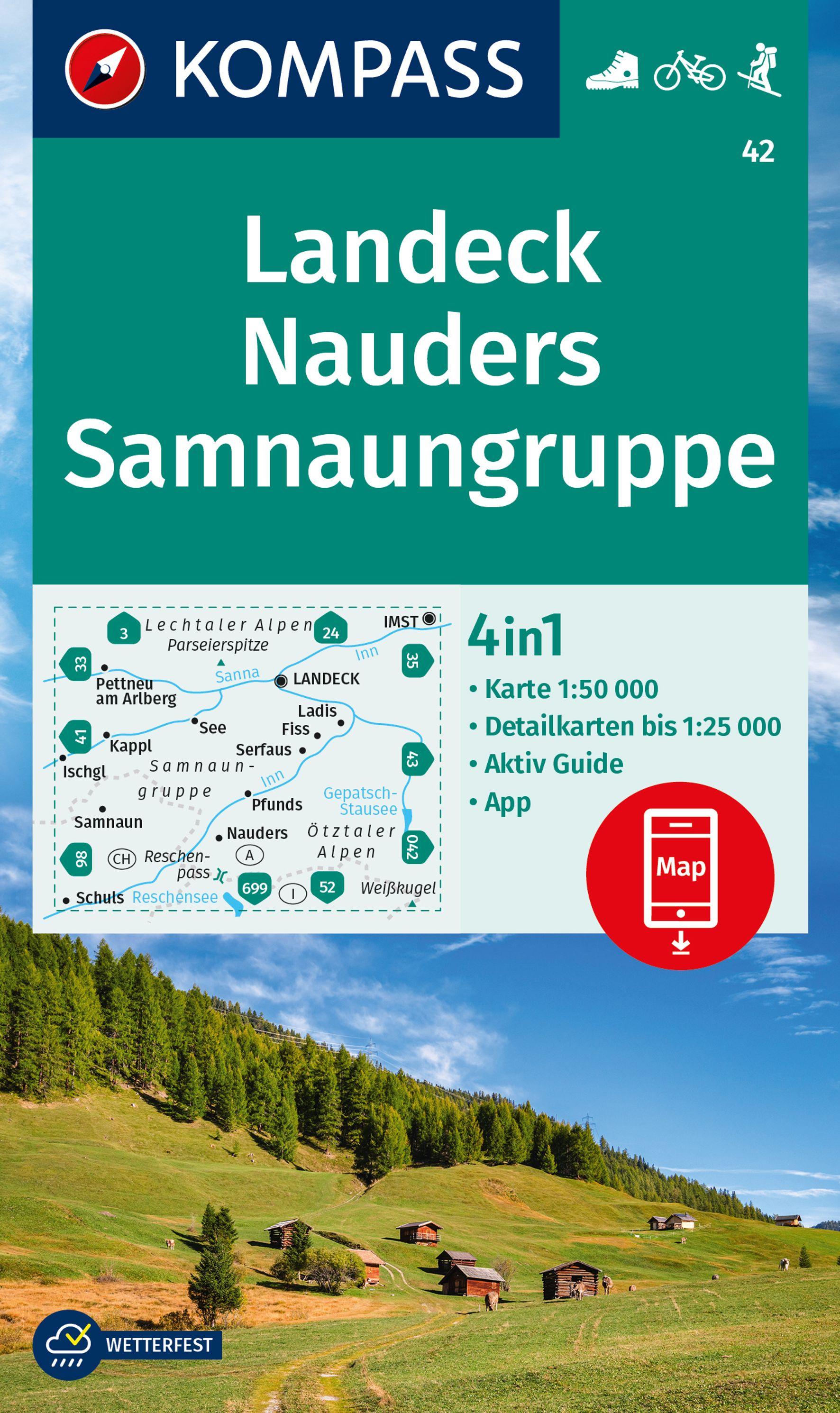 Vorderes Coverbild KOMPASS Wanderkarte 42 Landeck, Nauders, Samnaungruppe 1:50.000
