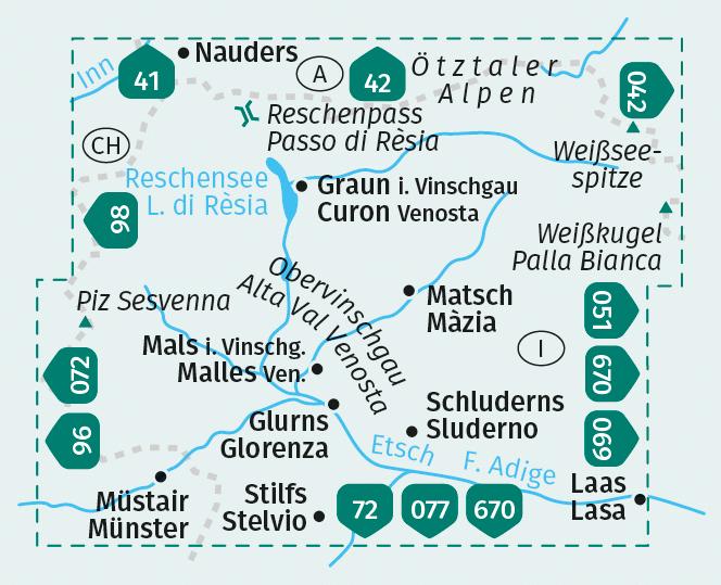 Beispielinhalt (Bild) KOMPASS Wanderkarte 041 Obervinschgau / Alta Val Venosta 1:25.000