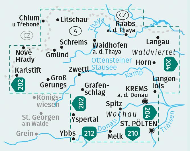 Beispielinhalt (Bild) KOMPASS Wanderkarten-Set 203 Waldviertel, Kamptal, Wachau (2 Karten) 1:50.000