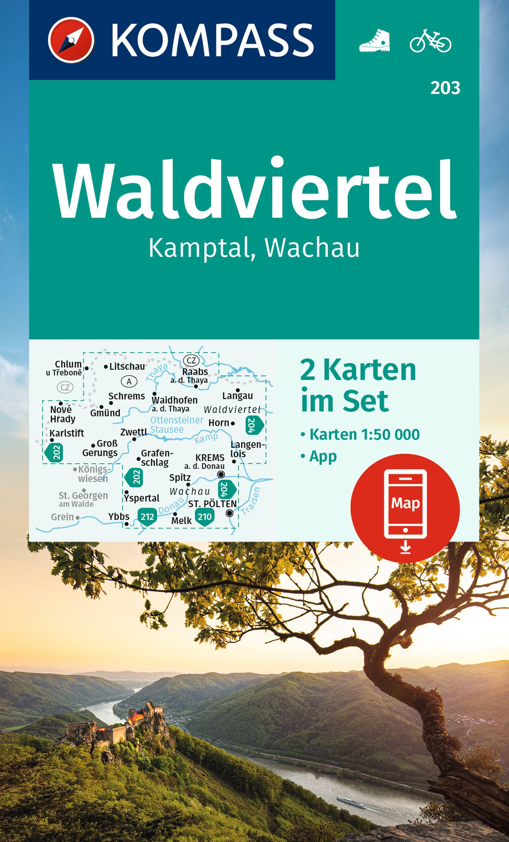 Vorderes Coverbild KOMPASS Wanderkarten-Set 203 Waldviertel, Kamptal, Wachau (2 Karten) 1:50.000