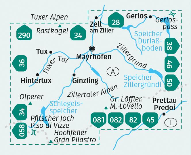 Beispielinhalt (Bild) KOMPASS Wanderkarte 037 Mayrhofen, Tuxer Tal, Zillergrund 1:25.000