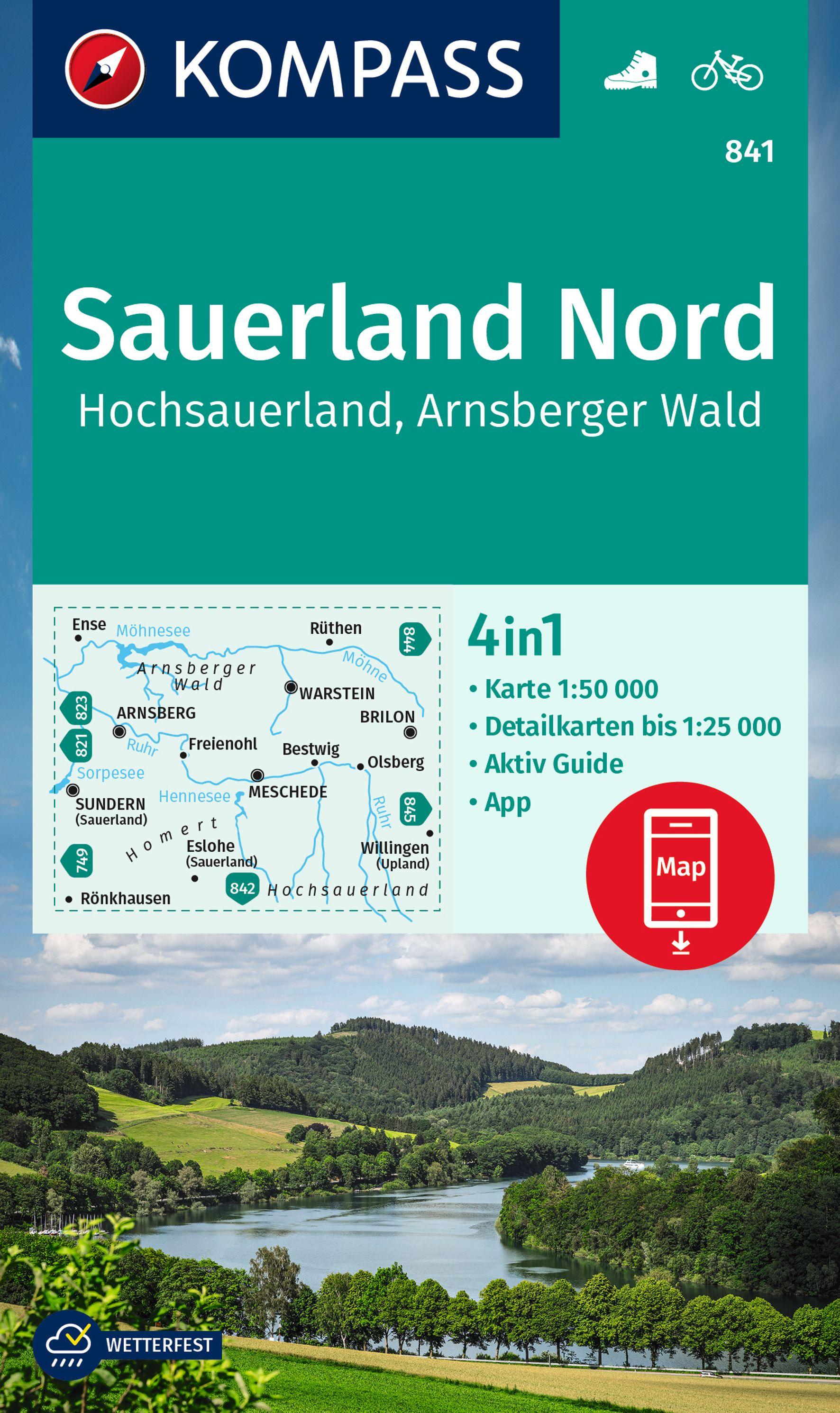 Vorderes Coverbild KOMPASS Wanderkarte 841 Sauerland Nord, Hochsauerland, Arnsberger Wald 1:50.000