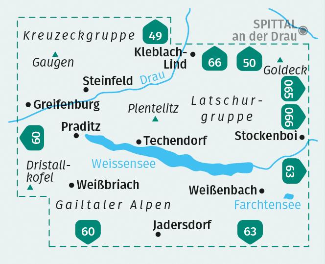 Beispielinhalt (Bild) KOMPASS Wanderkarte 060 Weissensee 1:25.000