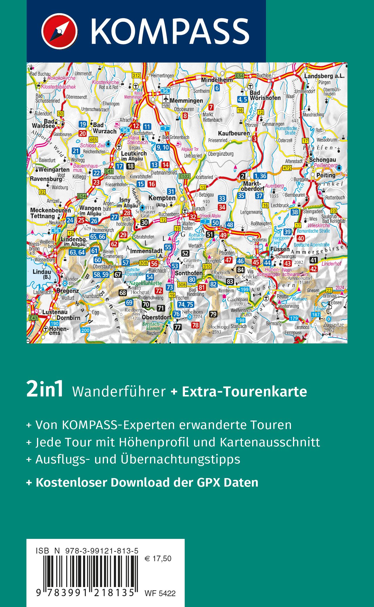 Rückseitencover KOMPASS Wanderführer Wandertrilogie Allgäu, 84 Touren mit Extra-Tourenkarte