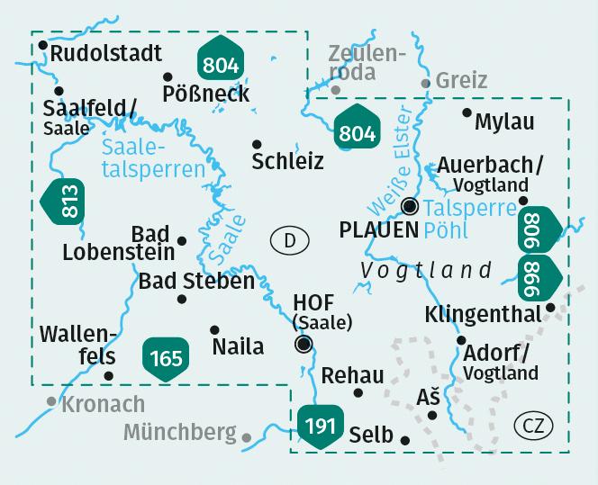 Beispielinhalt (Bild) KOMPASS Wanderkarte 805 Vogtland, Saaletalsperren, Plauen, Klingenthal 1:50.000
