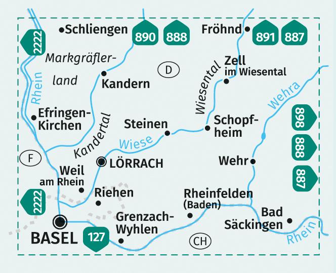 Beispielinhalt (Bild) KOMPASS Wanderkarte 897 Wiesental, Kandertal, Südliches Markgräflerland, Lörrach, Schopfheim, Basel 1:25.000