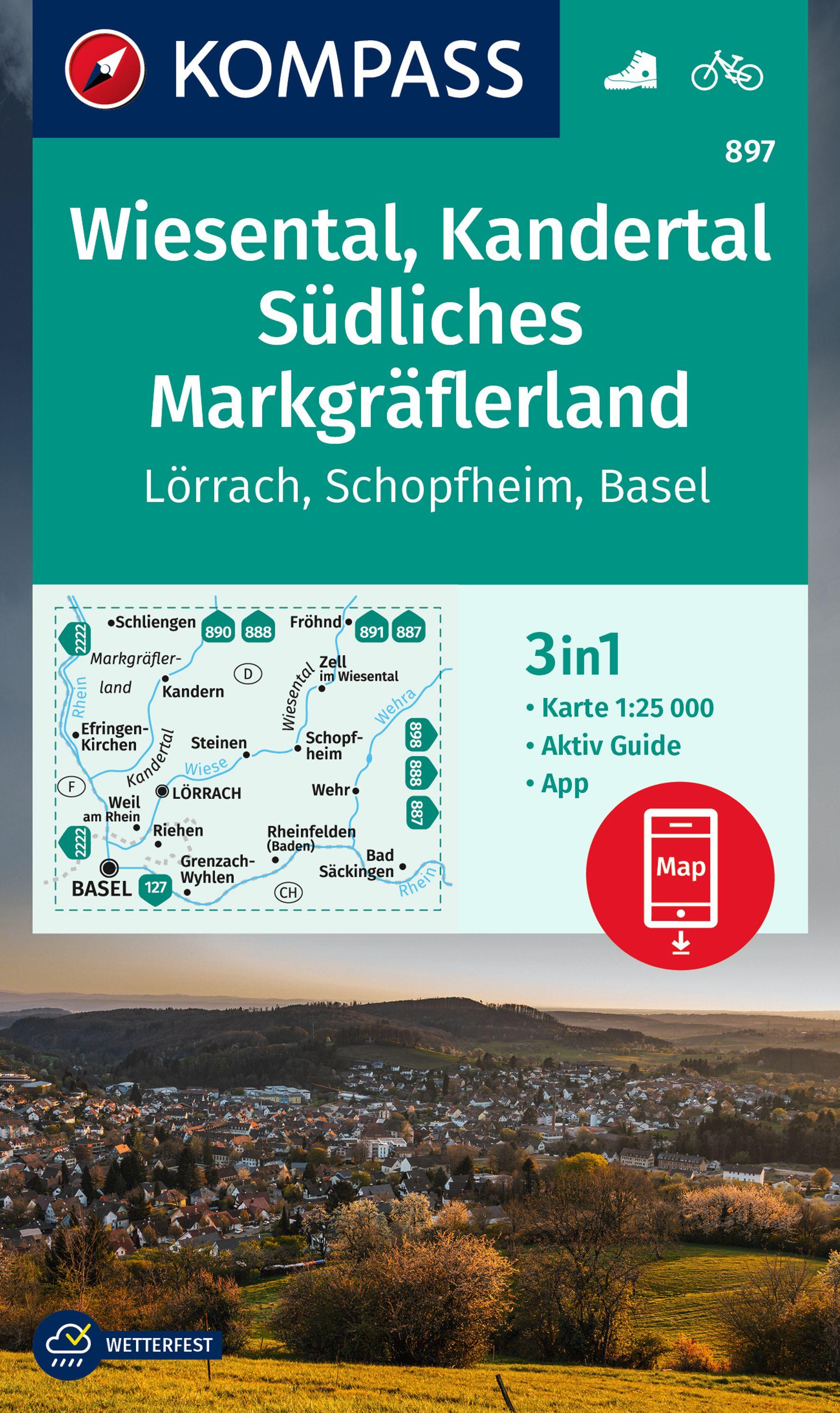 Vorderes Coverbild KOMPASS Wanderkarte 897 Wiesental, Kandertal, Südliches Markgräflerland, Lörrach, Schopfheim, Basel 1:25.000