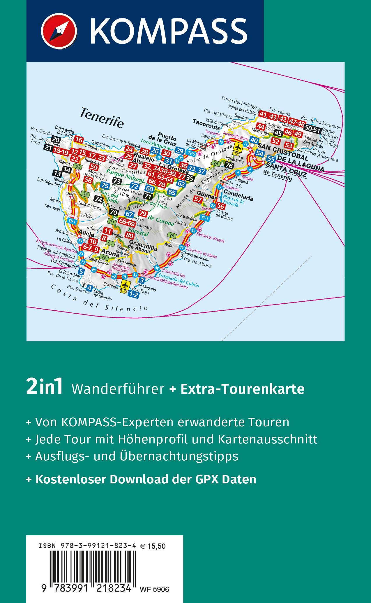 Rückseitencover KOMPASS Wanderführer Teneriffa, 80 Touren mit Extra-Tourenkarte