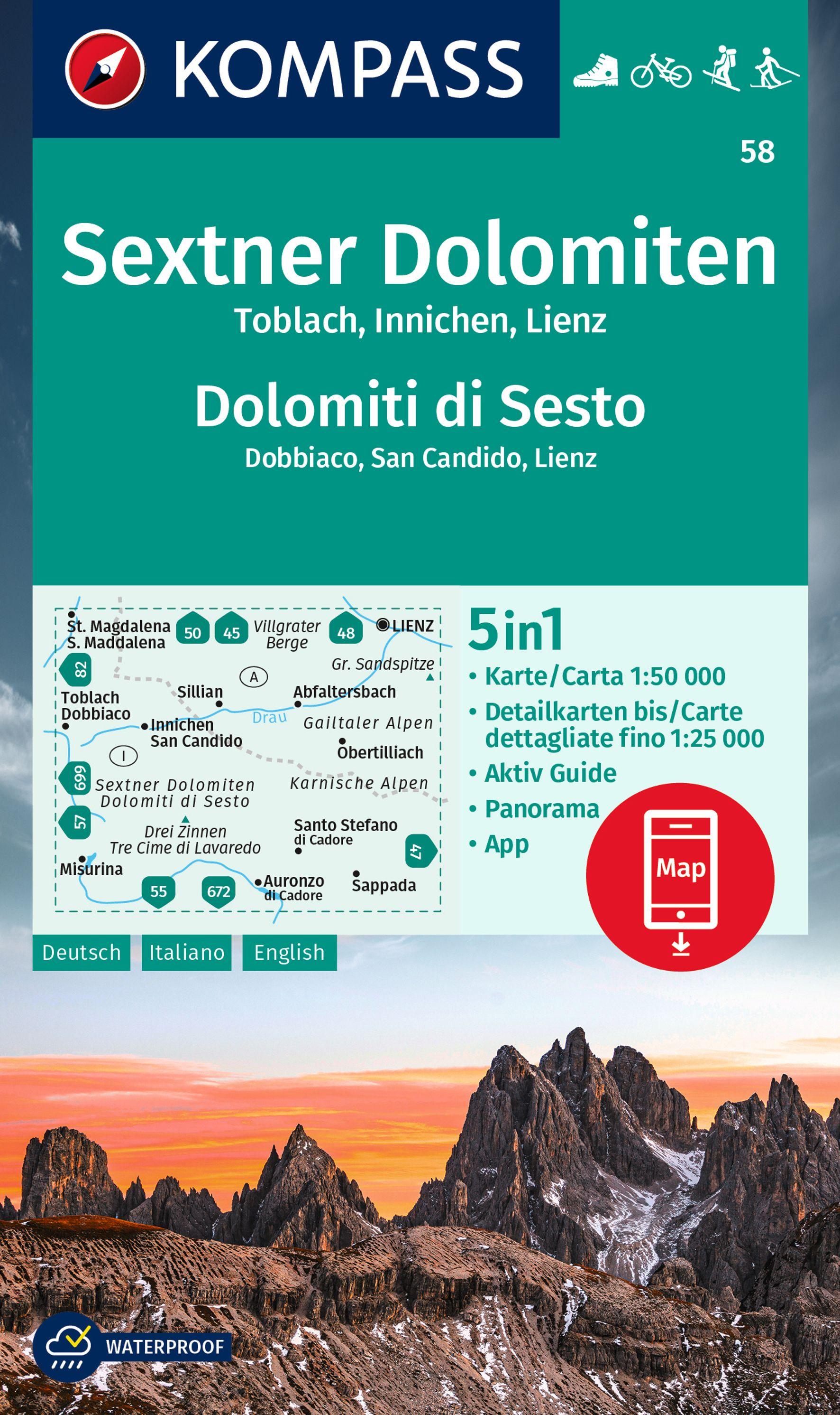 Vorderes Coverbild KOMPASS Wanderkarte 58 Sextner Dolomiten, Toblach, Innichen, Lienz / Dolomit di Sesto, Dobbiaco, San Candido, Lienz 1:50.000