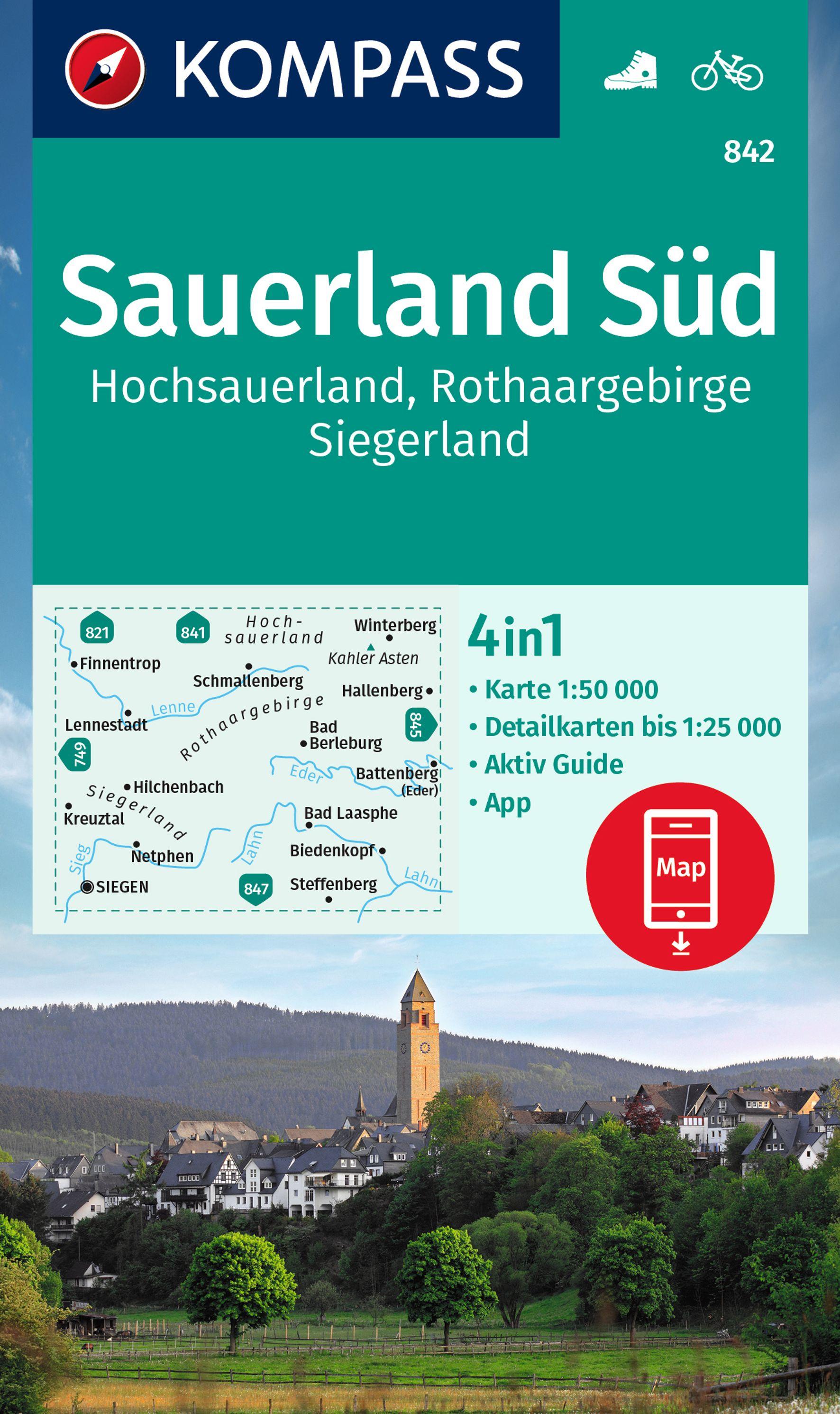 Vorderes Coverbild KOMPASS Wanderkarte 842 Sauerland Süd, Hochsauerland, Rothaargebirge, Siegerland 1:50.000