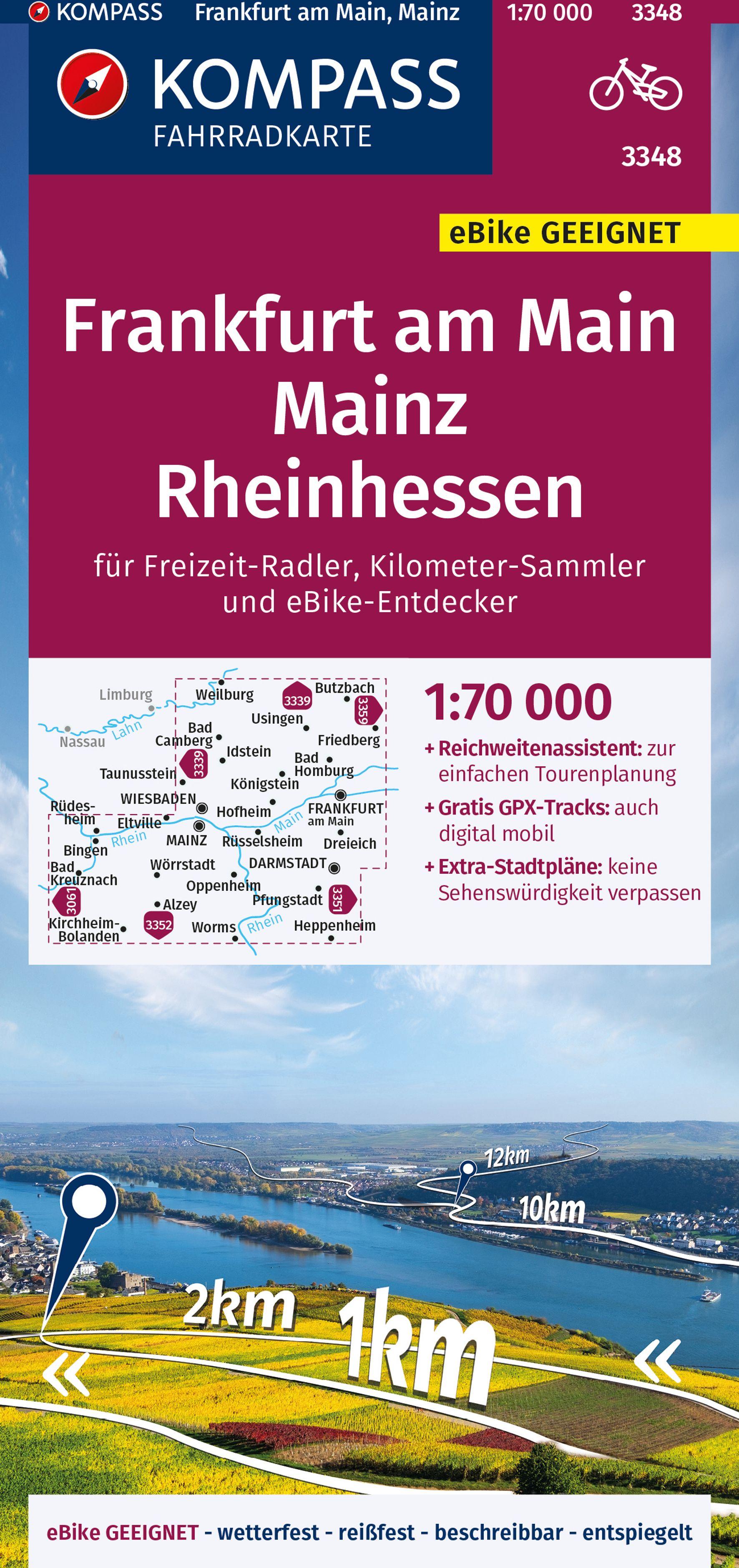 Vorderes Coverbild KOMPASS Fahrradkarte 3348 Frankfurt a.M., Mainz, Rheinhessen 1:70.000