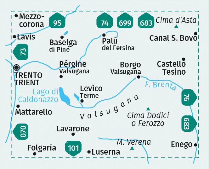 Beispielinhalt (Bild) KOMPASS Wanderkarte 75 Valsugana, Trento, Piné, Levico, Lavarone 1:50.000
