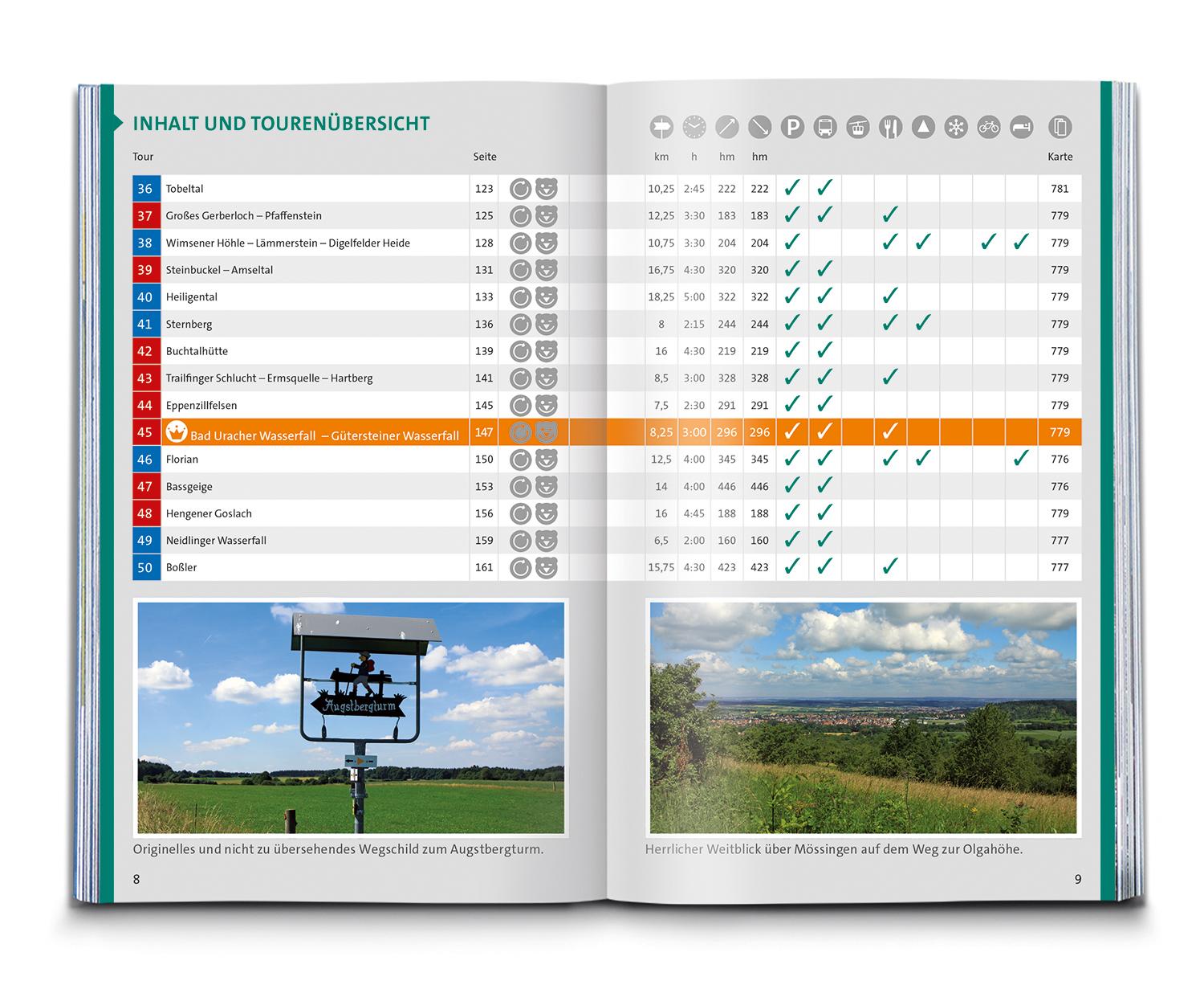 Beispielinhalt (Bild) KOMPASS Wanderführer Schwäbische Alb, 75 Touren mit Extra-Tourenkarte