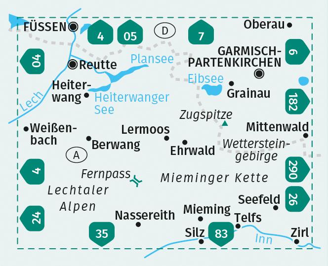 Beispielinhalt (Bild) KOMPASS Wanderkarte 25 Zugspitze, Mieminger Kette, Ehrwald, Lermoos, Garmisch-Partenkirchen, Reutte 1:50.000