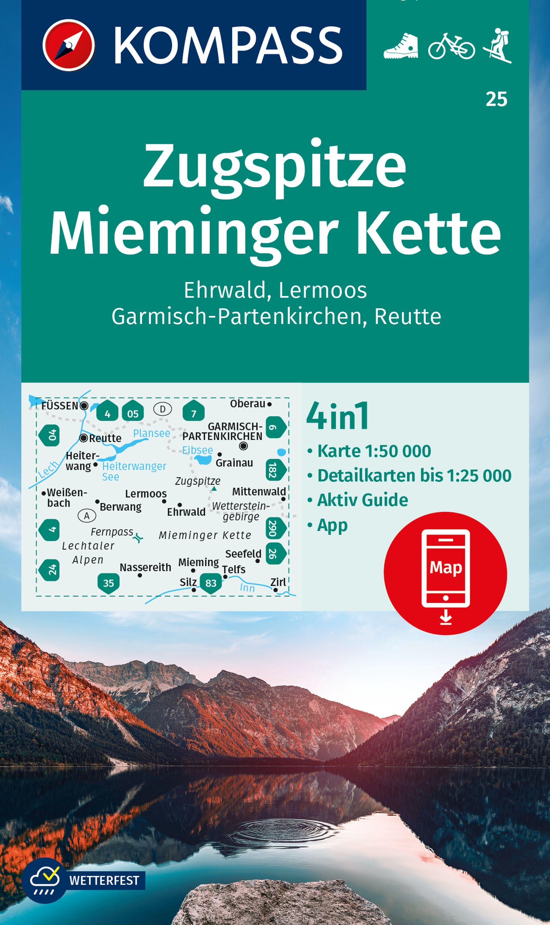 Vorderes Coverbild KOMPASS Wanderkarte 25 Zugspitze, Mieminger Kette, Ehrwald, Lermoos, Garmisch-Partenkirchen, Reutte 1:50.000