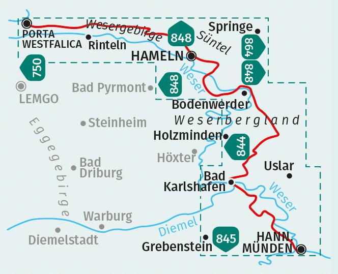 Beispielinhalt (Bild) KOMPASS Wanderkarte 819 Weserbergland-Weg 1:50.000