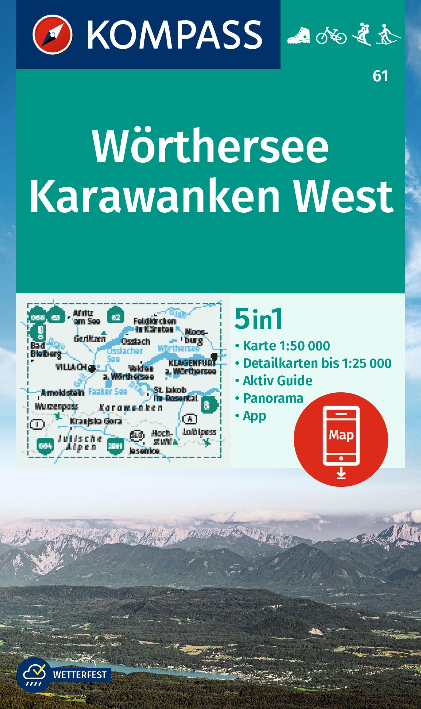 Vorderes Coverbild KOMPASS Wanderkarte 61 Wörthersee, Karawanken West 1:50.000