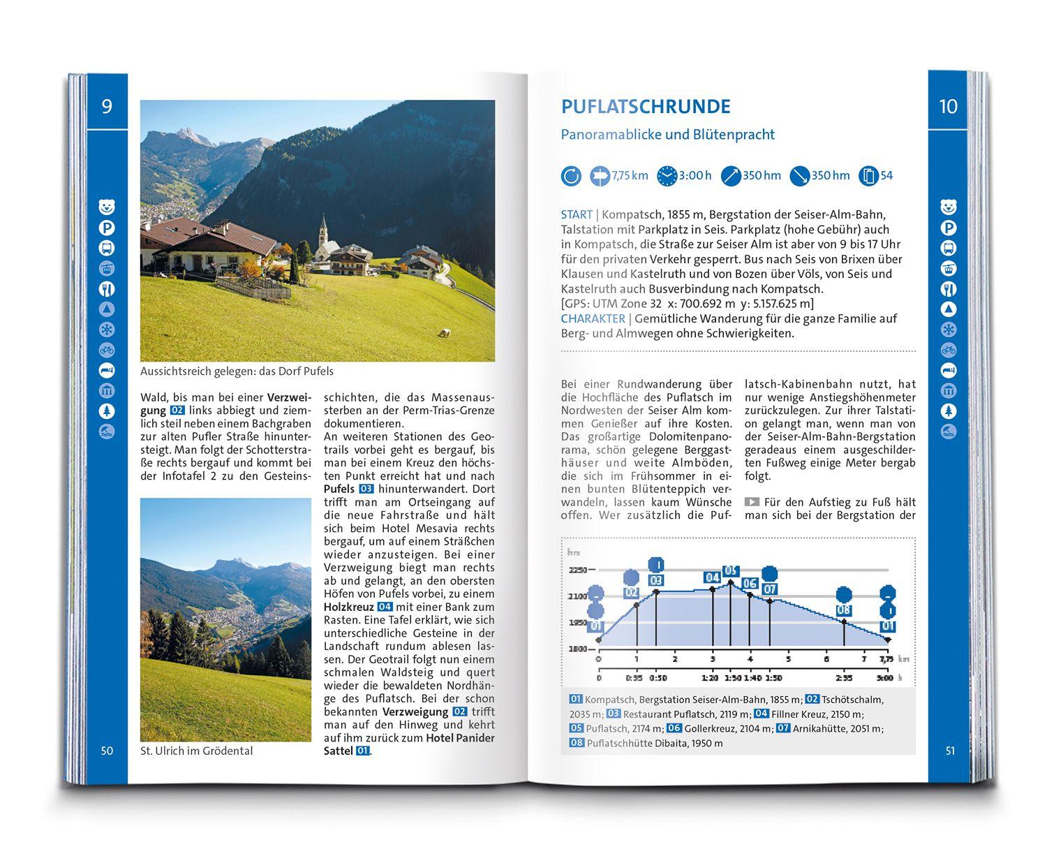 Beispielinhalt (Bild) KOMPASS Wanderführer Seiser Alm, Langkofel, Schlern, Tierser Tal - Herausragende Dolomiten, 35 Touren mit Extra-Tourenkarte