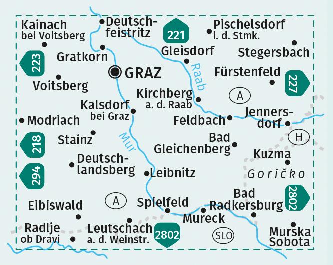 Beispielinhalt (Bild) KOMPASS Wanderkarten-Set 226 Südsteiermark, Graz, Leibnitz, Deutschlandsberg, Unteres Murtal (2 Karten) 1:50.000