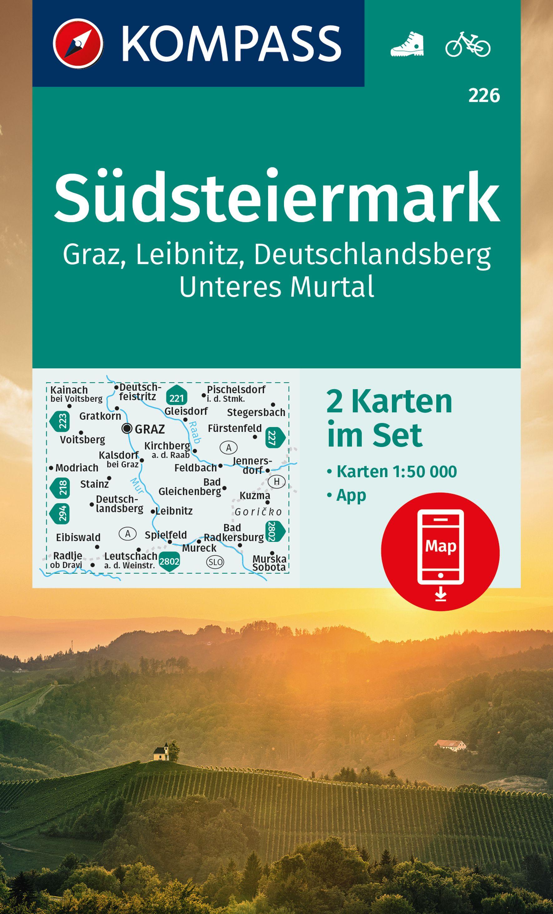 Vorderes Coverbild KOMPASS Wanderkarten-Set 226 Südsteiermark, Graz, Leibnitz, Deutschlandsberg, Unteres Murtal (2 Karten) 1:50.000