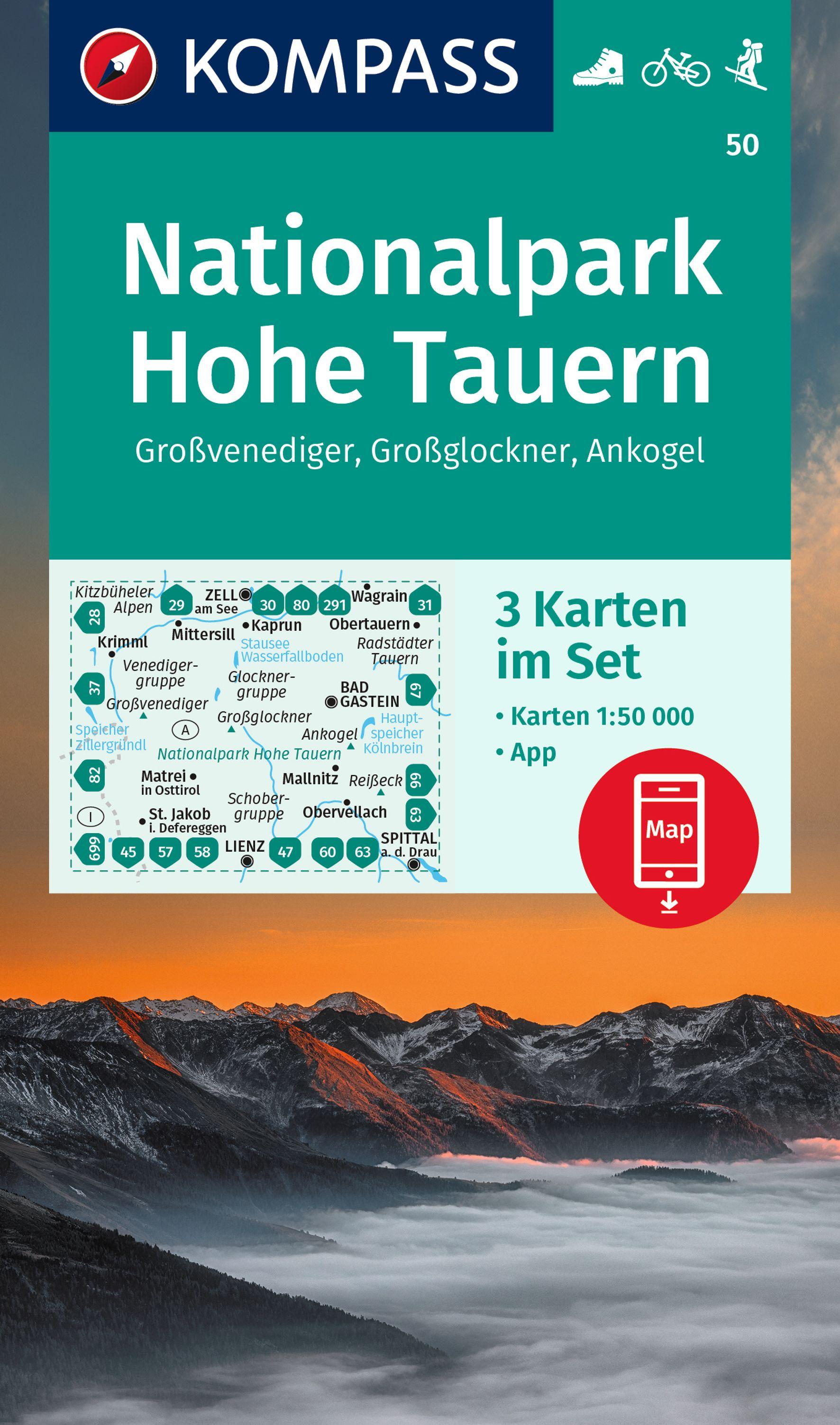 Vorderes Coverbild KOMPASS Wanderkarten-Set 50 Nationalpark Hohe Tauern, Großvenediger, Großglockner, Ankogel (3 Karten) 1:50.000