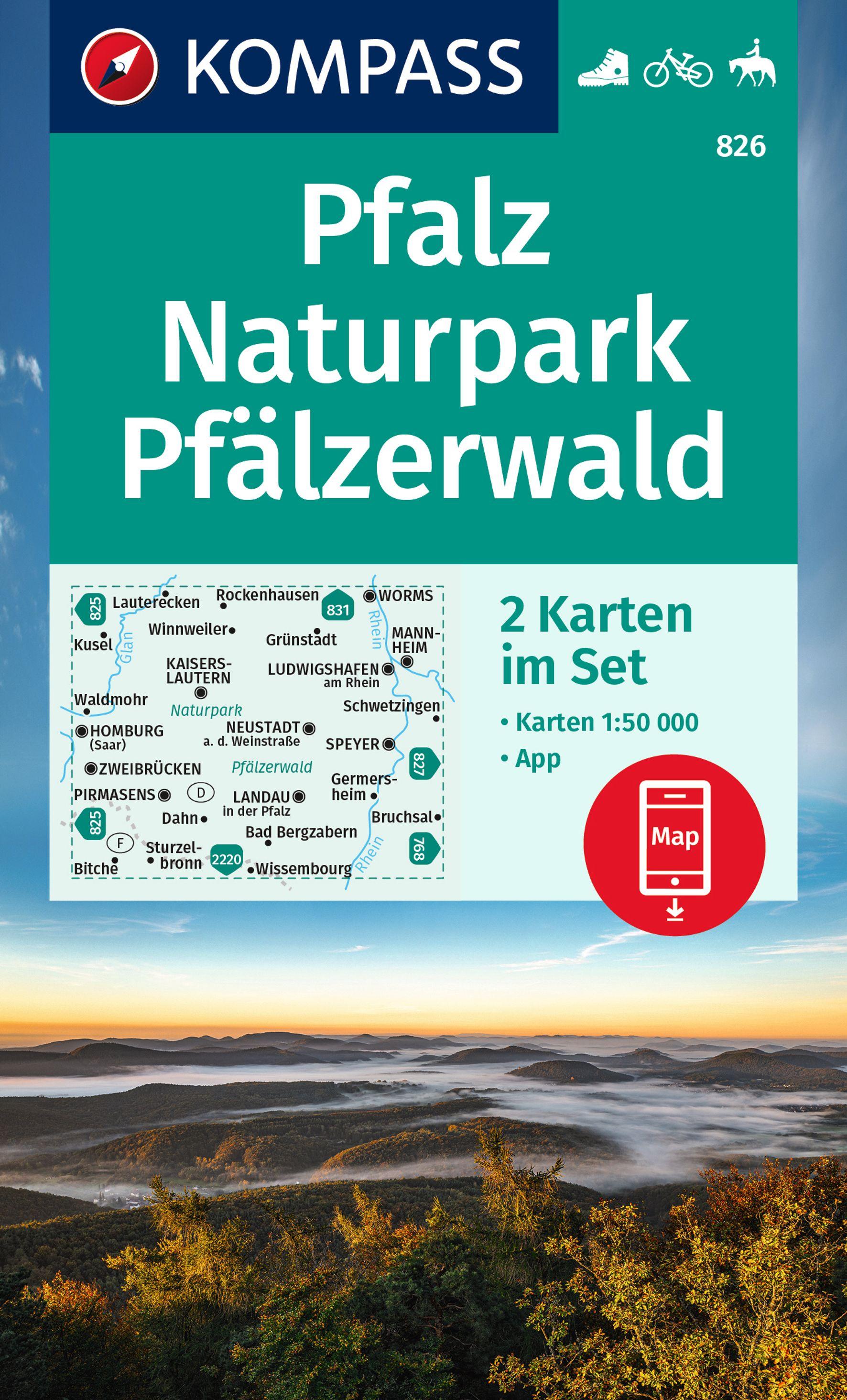 Vorderes Coverbild KOMPASS Wanderkarten-Set 826 Pfalz, Naturpark Pfälzerwald (2 Karten) 1:50.000