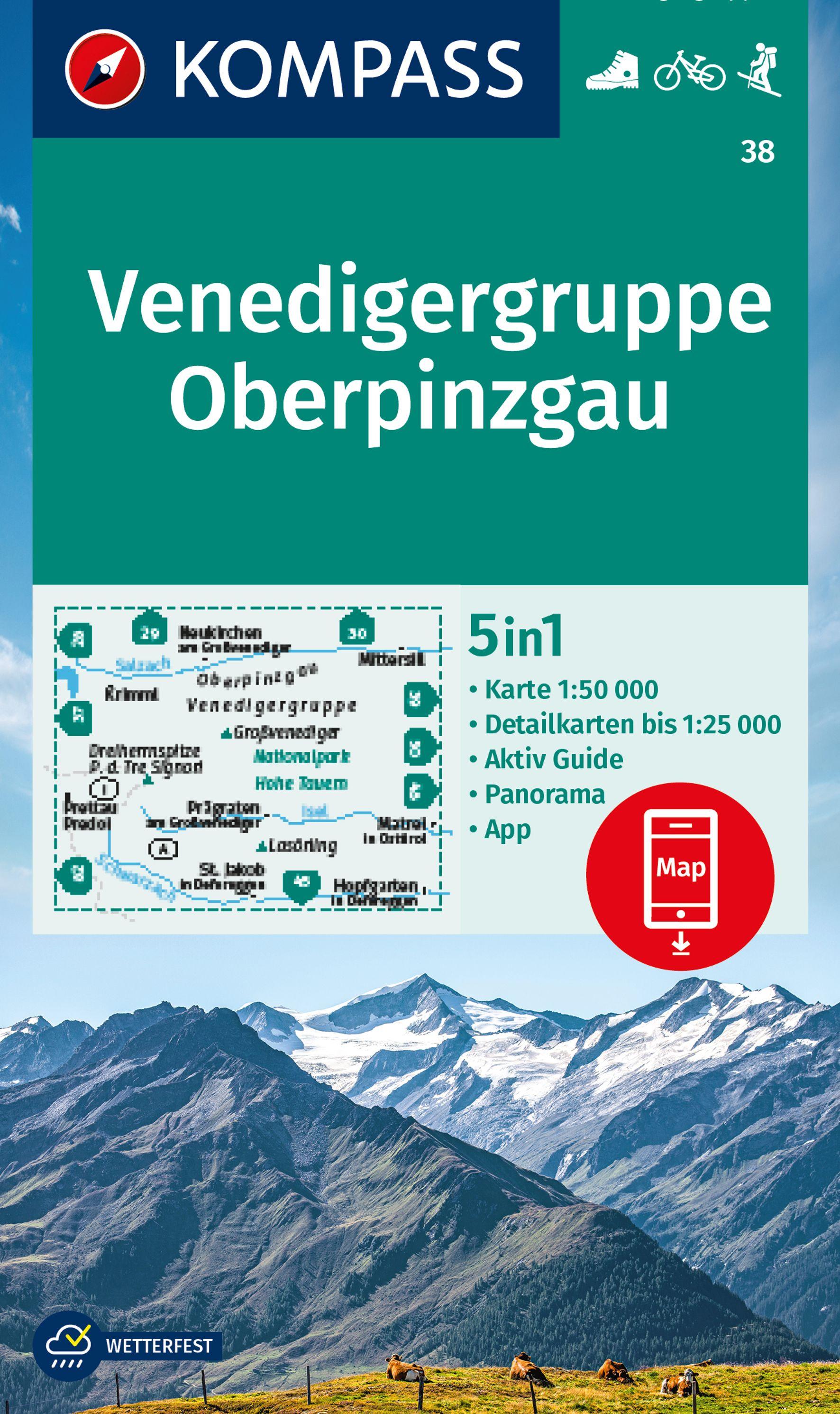Vorderes Coverbild KOMPASS Wanderkarte 38 Venedigergruppe, Oberpinzgau 1:50.000
