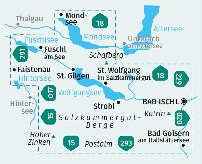 Beispielinhalt (Bild) KOMPASS Wanderkarte 018 Wolfgangsee, Fuschlsee, Mondsee 1:25.000