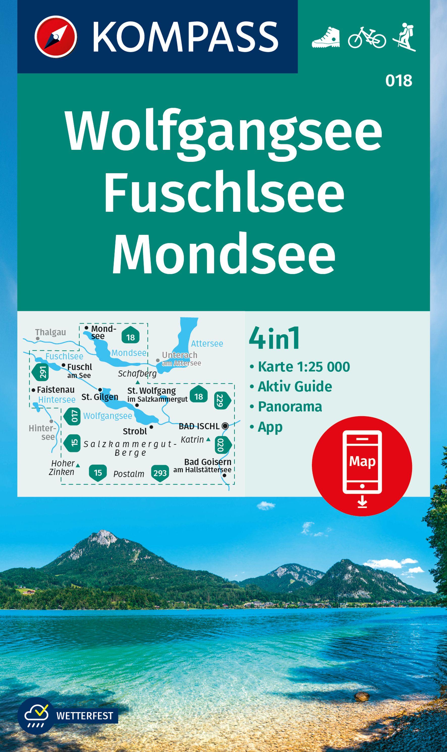Vorderes Coverbild KOMPASS Wanderkarte 018 Wolfgangsee, Fuschlsee, Mondsee 1:25.000