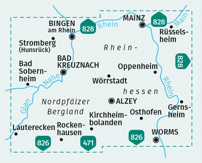 Beispielinhalt (Bild) KOMPASS Wanderkarte 831 Rheinhessen, Nahe, Nordpfälzer Bergland 1:50.000