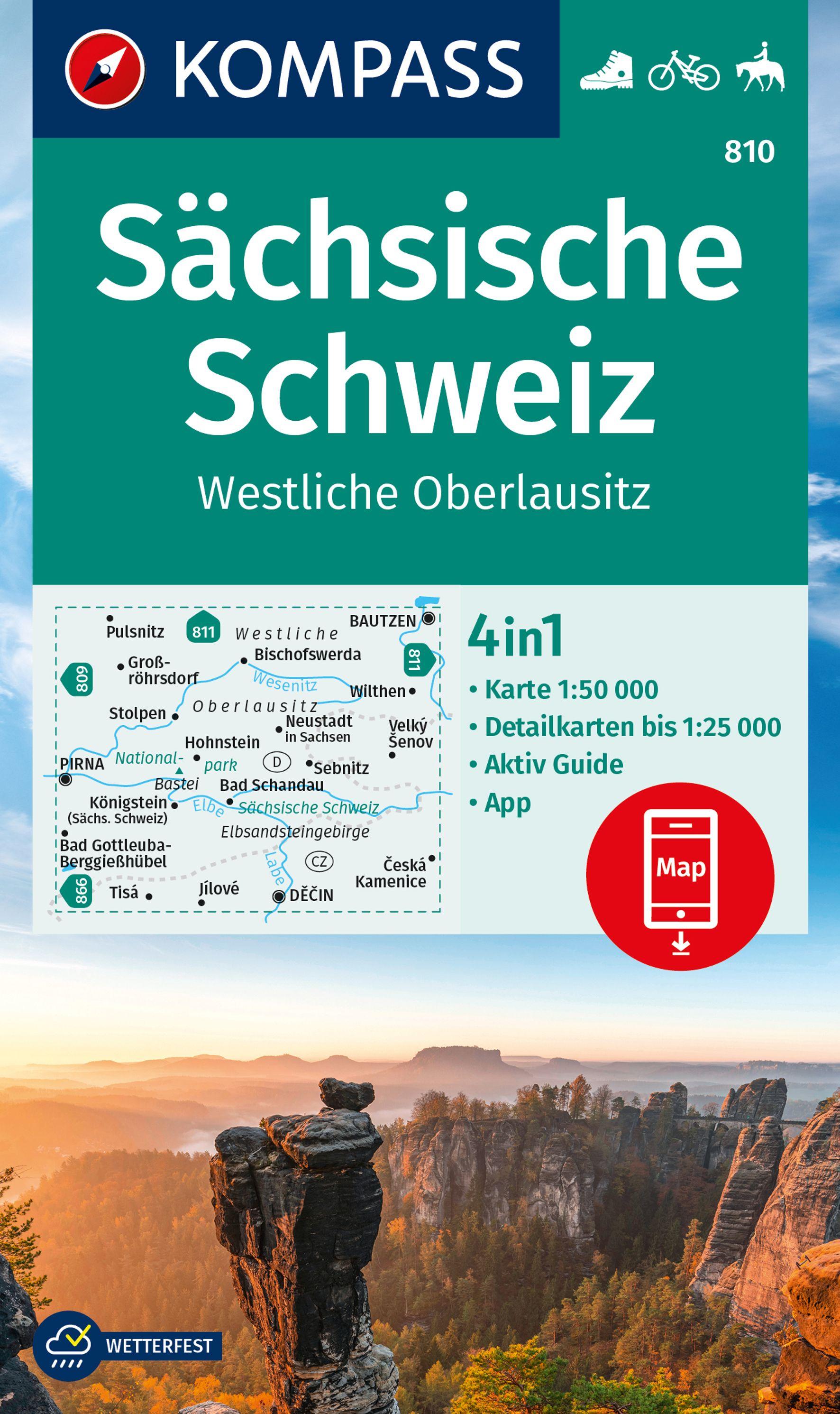 Vorderes Coverbild KOMPASS Wanderkarte 810 Sächsische Schweiz, Westliche Oberlausitz 1:50.000