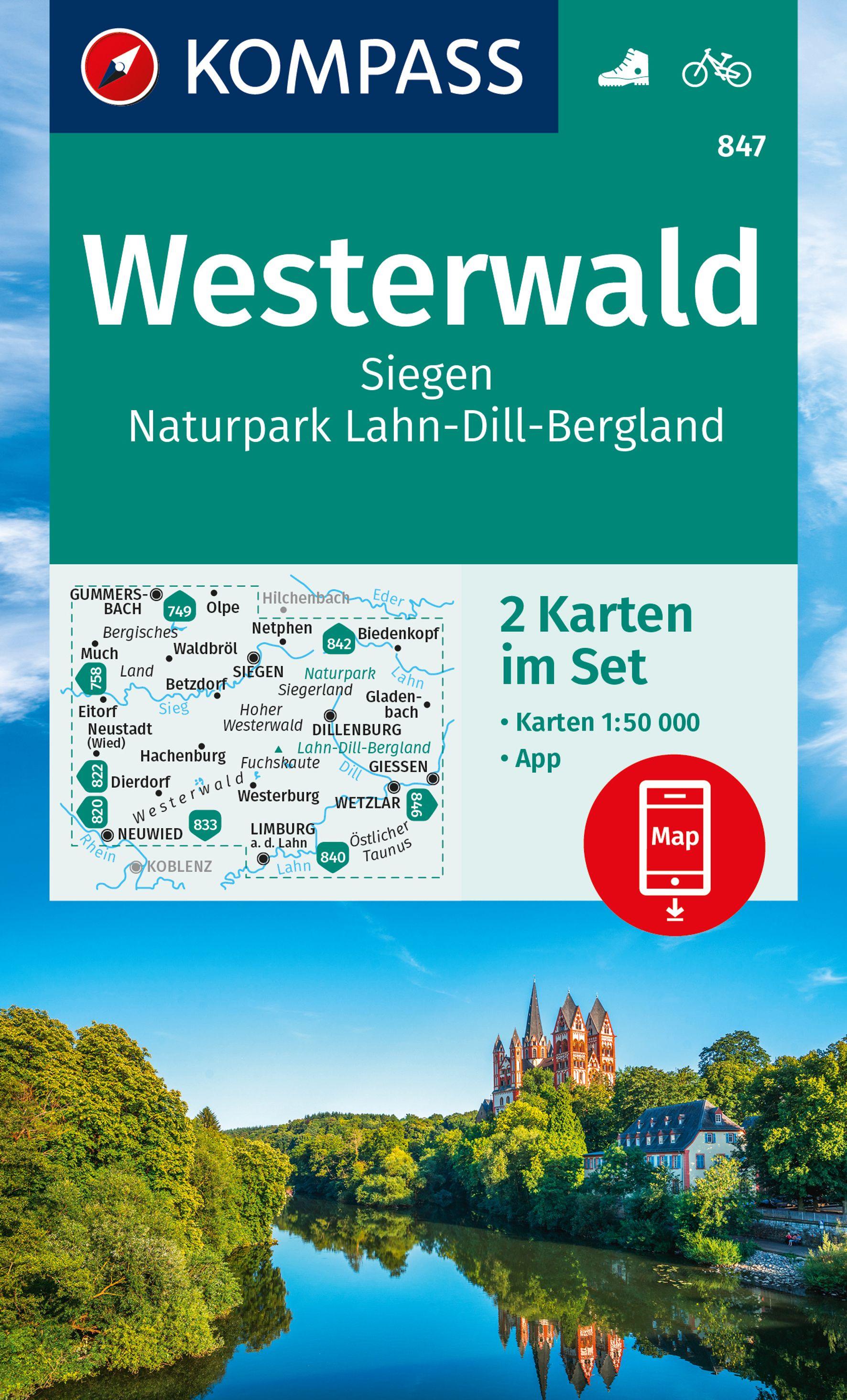 Vorderes Coverbild KOMPASS Wanderkarten-Set 847 Westerwald, Siegen, Naturpark Lahn-Dill-Bergland (2 Karten) 1:50.000