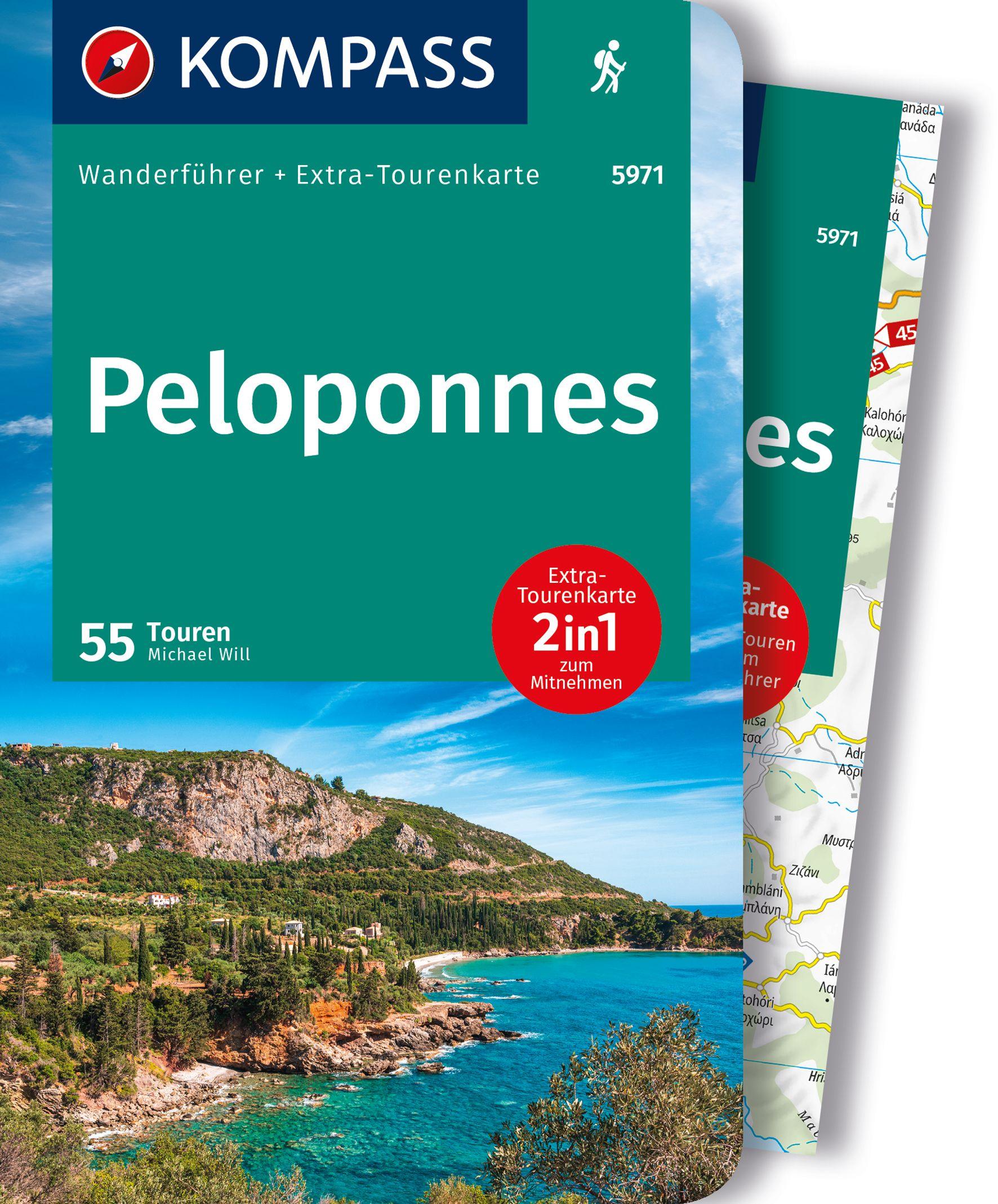 Vorderes Coverbild KOMPASS Wanderführer Peloponnes, 55 Touren mit Extra-Tourenkarte
