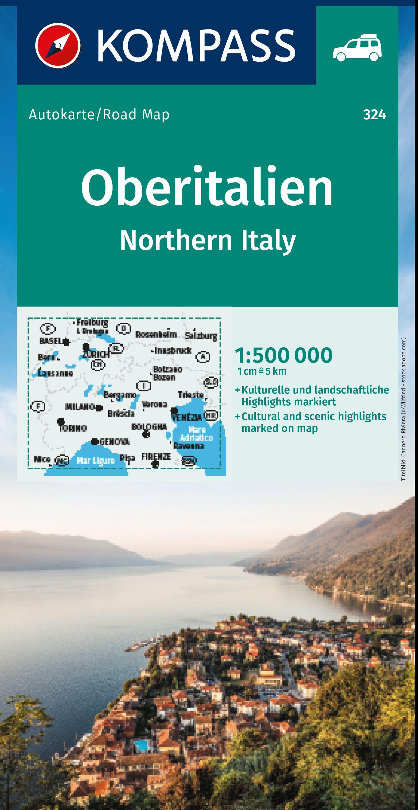 Vorderes Coverbild KOMPASS Autokarte Oberitalien, Italia settentrionale, Northern Italy, Italie du Nord 1:500.000