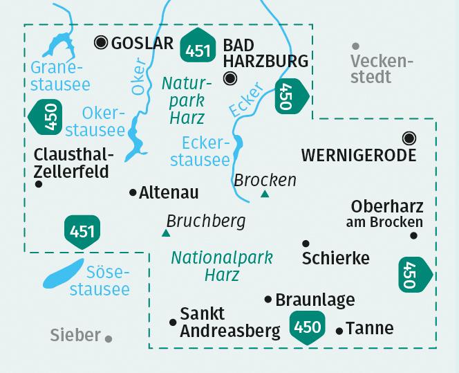 Beispielinhalt (Bild) KOMPASS Wanderkarte 455 Brocken, Nationalpark Harz, Oberharz 1:25.000