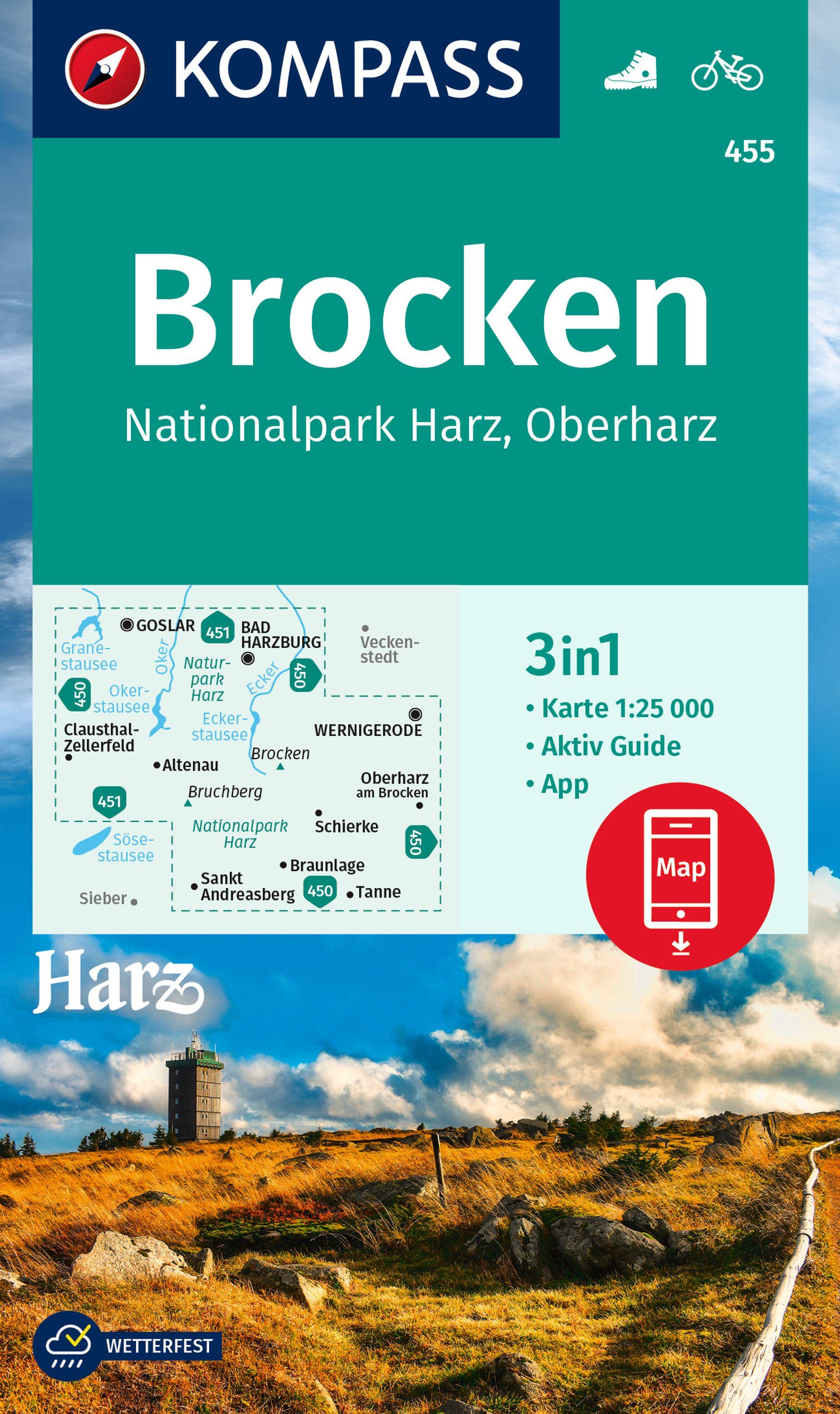 Vorderes Coverbild KOMPASS Wanderkarte 455 Brocken, Nationalpark Harz, Oberharz 1:25.000