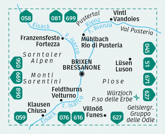 Beispielinhalt (Bild) KOMPASS Wanderkarte 050 Brixen und Umgebung / Bressanone e dintorni 1:25.000
