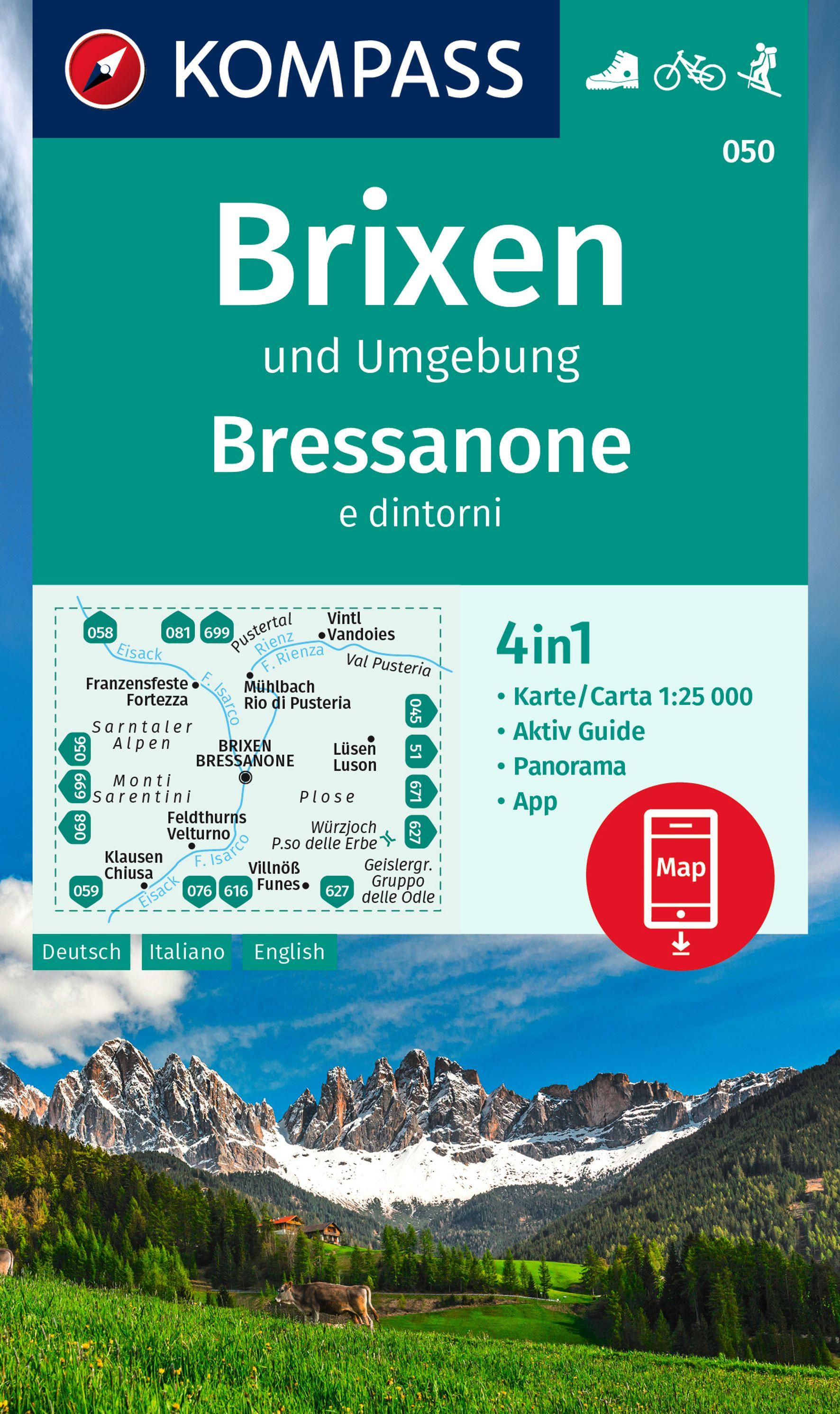 Vorderes Coverbild KOMPASS Wanderkarte 050 Brixen und Umgebung / Bressanone e dintorni 1:25.000