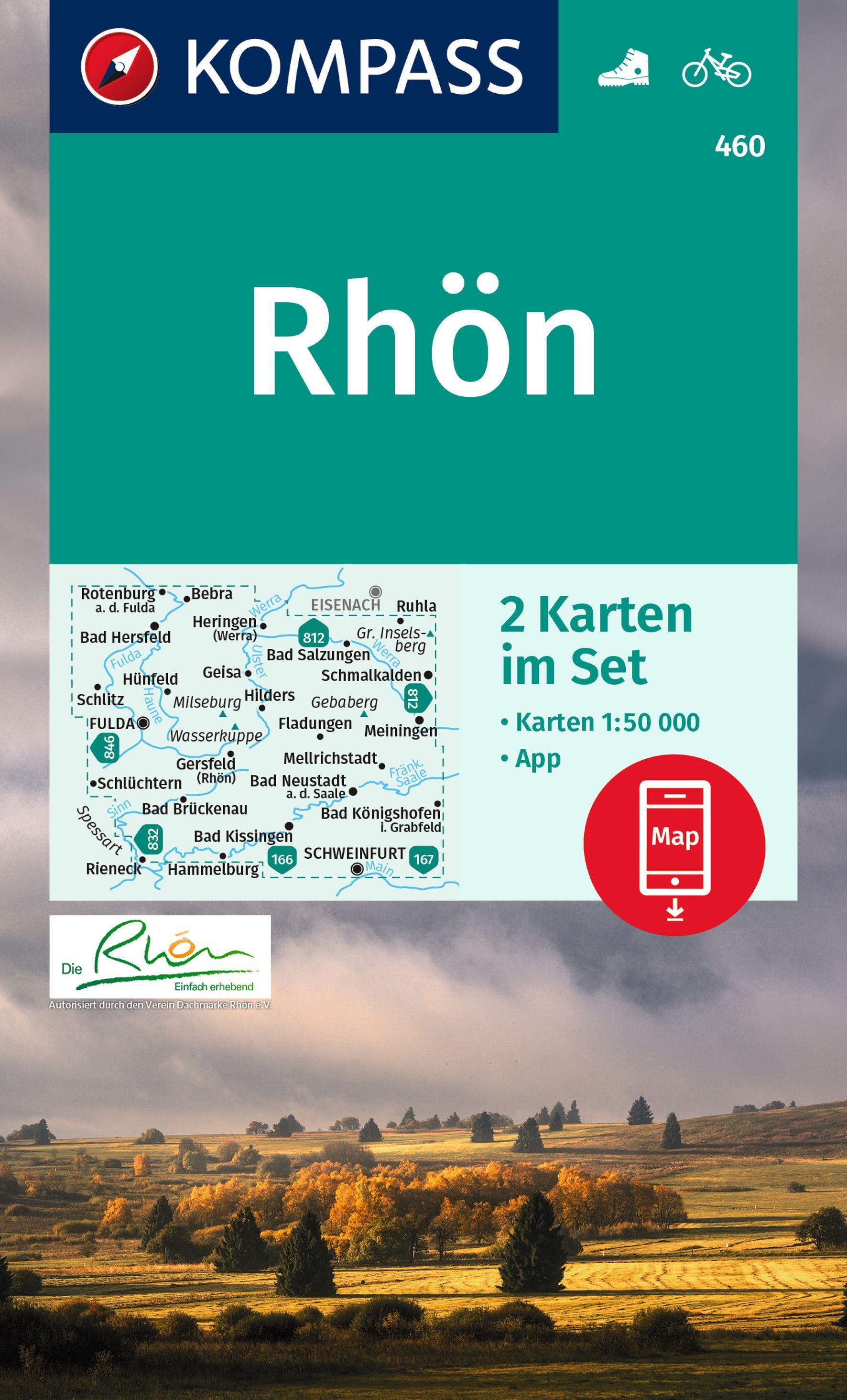 Vorderes Coverbild KOMPASS Wanderkarten-Set 460 Rhön, Fulda (2 Karten) 1:50.000