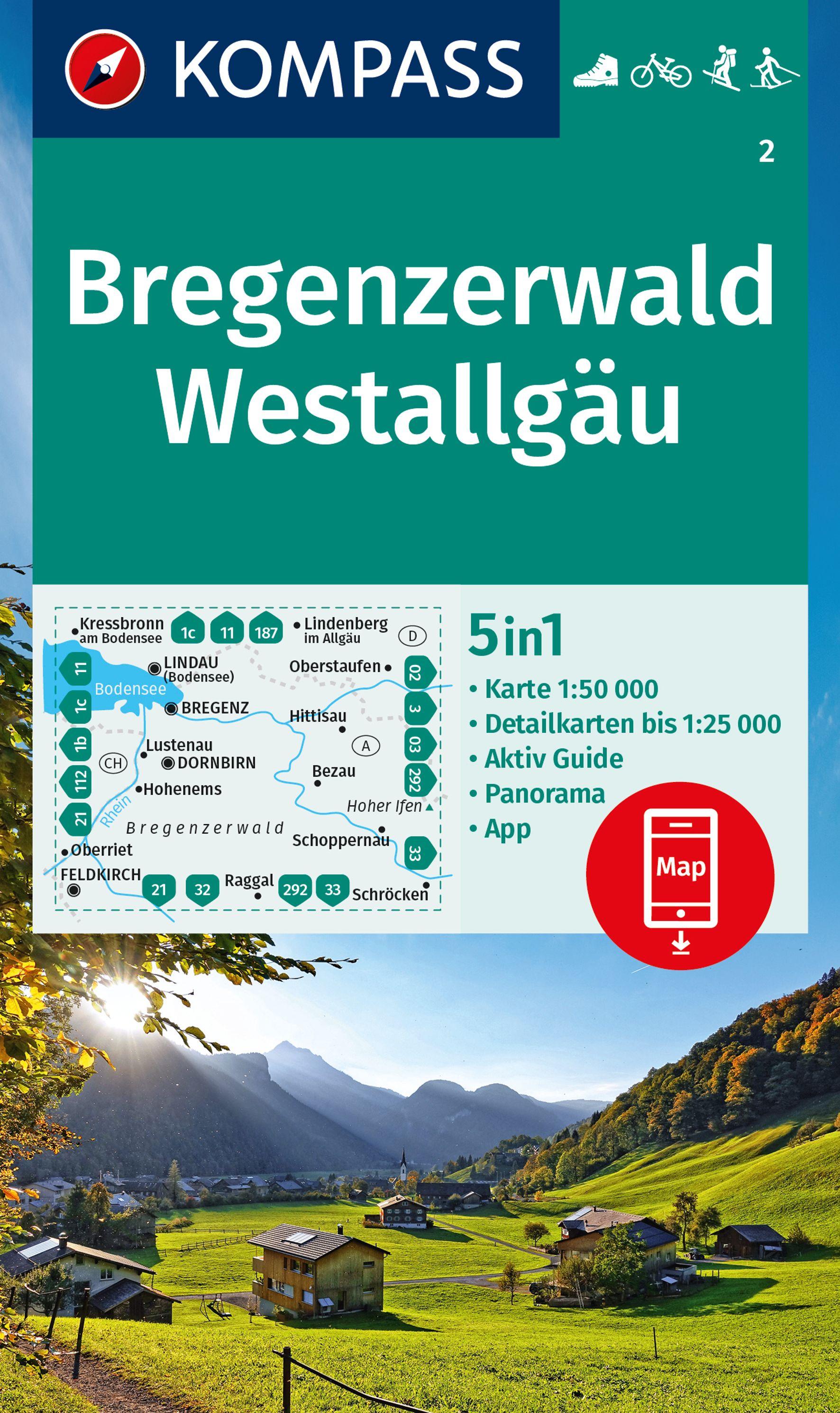 Vorderes Coverbild KOMPASS Wanderkarte 2 Bregenzerwald, Westallgäu 1:50.000