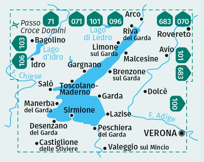 Beispielinhalt (Bild) KOMPASS Wanderkarten-Set 697 Gardasee und Umgebung - Lake Garda and its surroundings - Lago di Garda e dintorni (3 Karten) 1:35.000