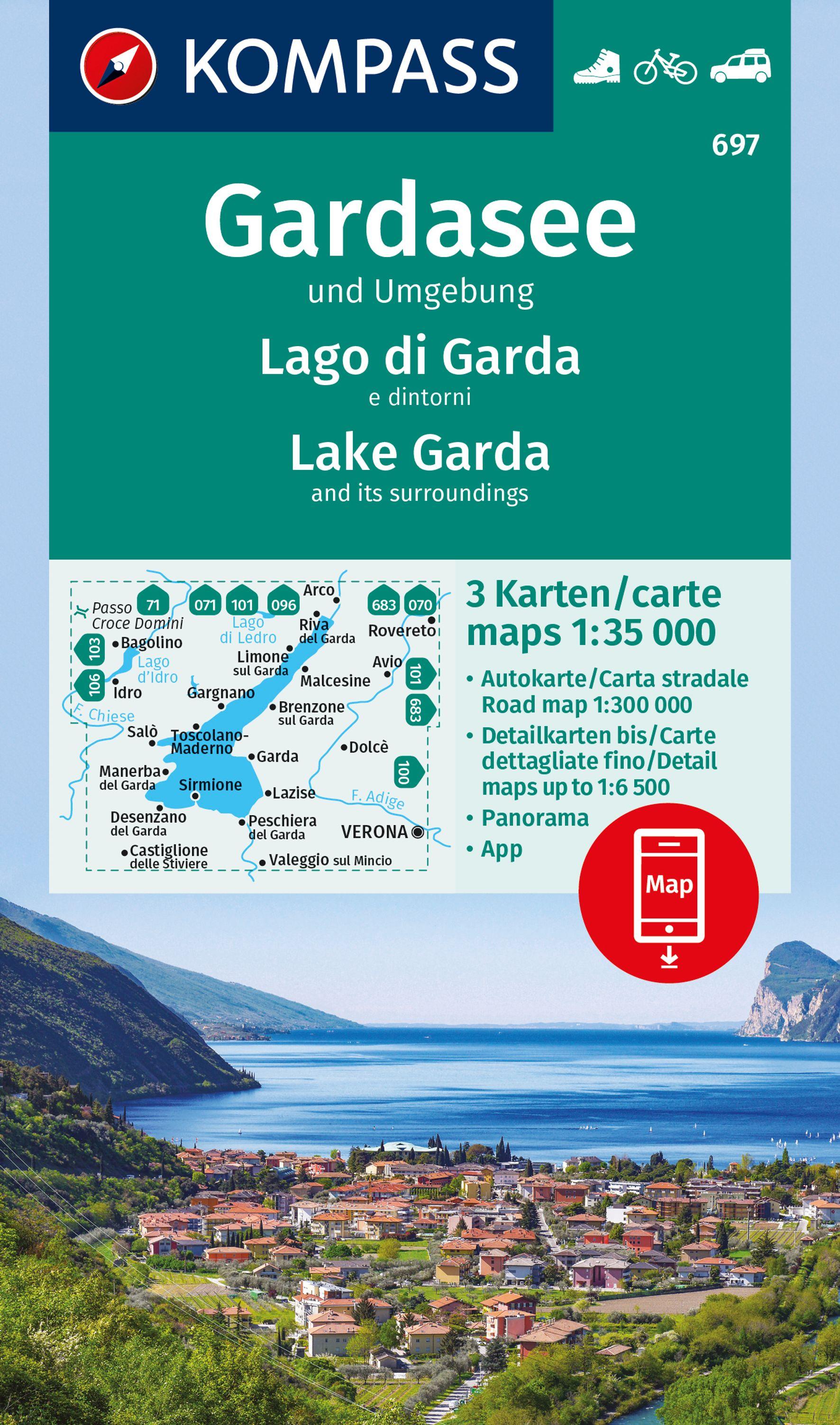 Vorderes Coverbild KOMPASS Wanderkarten-Set 697 Gardasee und Umgebung - Lake Garda and its surroundings - Lago di Garda e dintorni (3 Karten) 1:35.000