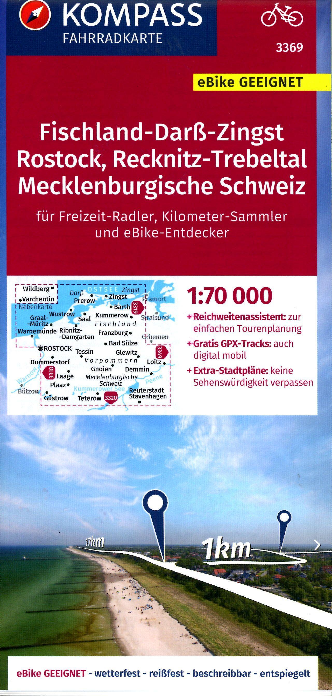Vorderes Coverbild KOMPASS Fahrradkarte 3369 Fischland-Darß-Zingst, Rostock, Recknitz-Trebeltal, Mecklenburgische Schweiz 1:70.000