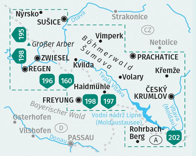 Beispielinhalt (Bild) KOMPASS Wanderkarten-Set 2000 Böhmerwald, Sumava (2 Karten) 1:50.000