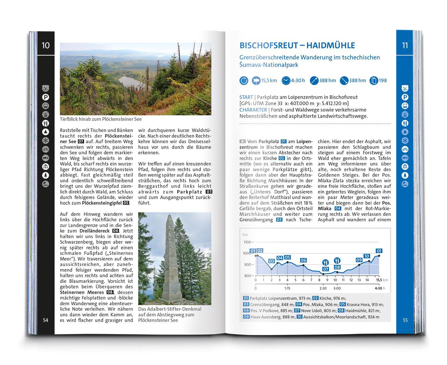 Beispielinhalt (Bild) KOMPASS Wanderführer Bayerischer Wald, Cham, Bodenmais, Zwiesel, Freyung, Passau, 60 Touren mit Extra-Tourenkarte