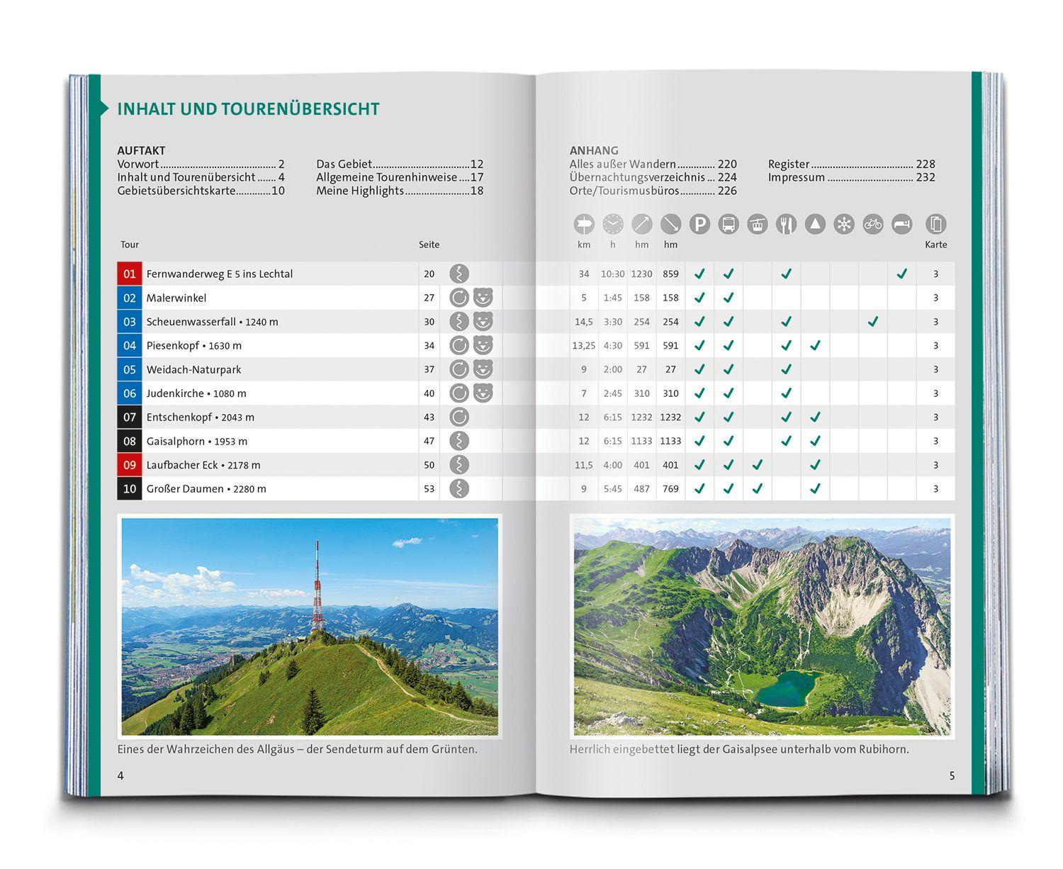 Beispielinhalt (Bild) KOMPASS Wanderführer Allgäu, Allgäuer Alpen, 60 Touren mit Extra-Tourenkarte