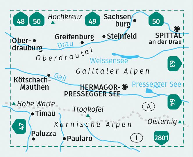 Beispielinhalt (Bild) KOMPASS Wanderkarte 60 Gailtaler Alpen, Karnische Alpen, Oberdrautal 1:50.000
