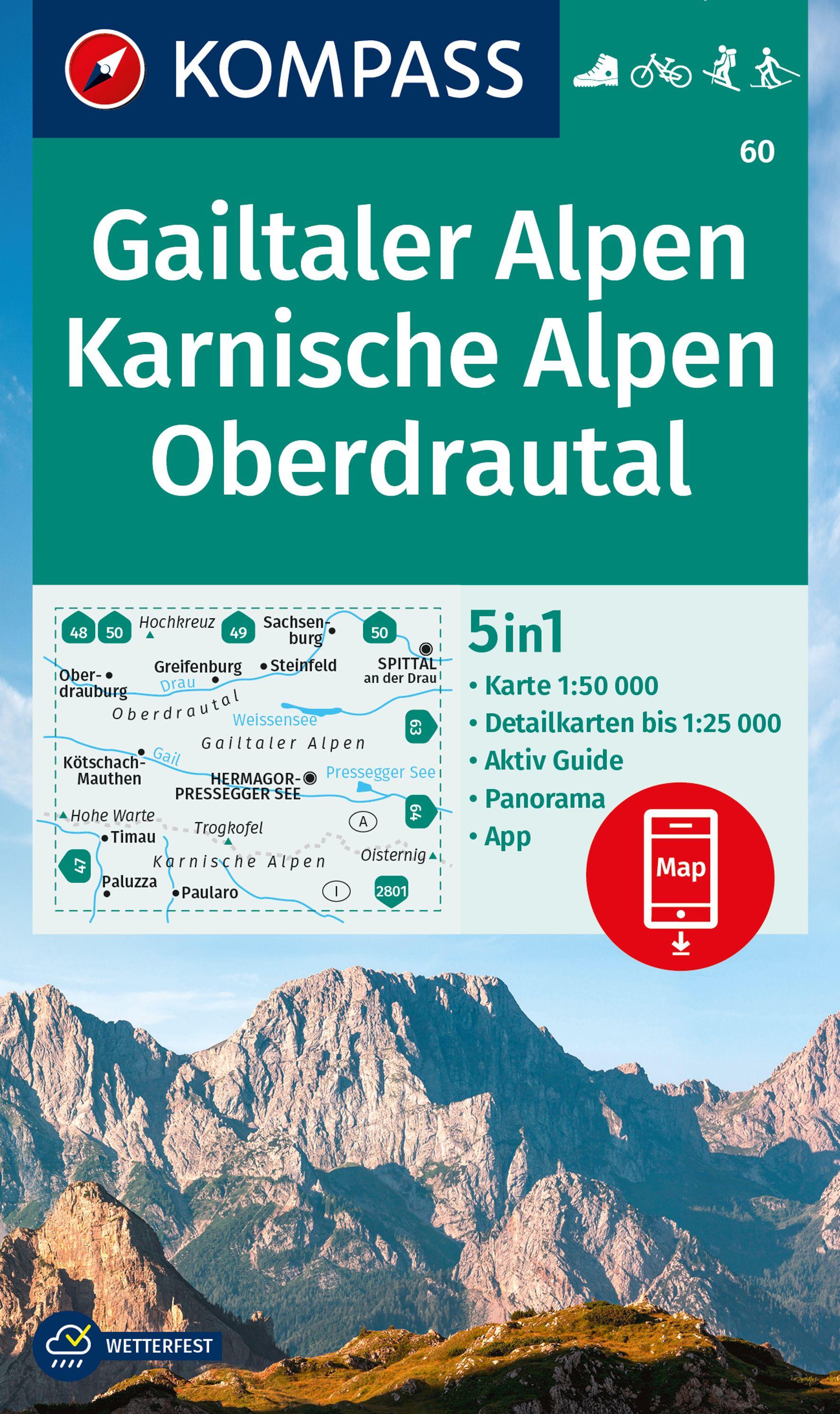 Vorderes Coverbild KOMPASS Wanderkarte 60 Gailtaler Alpen, Karnische Alpen, Oberdrautal 1:50.000