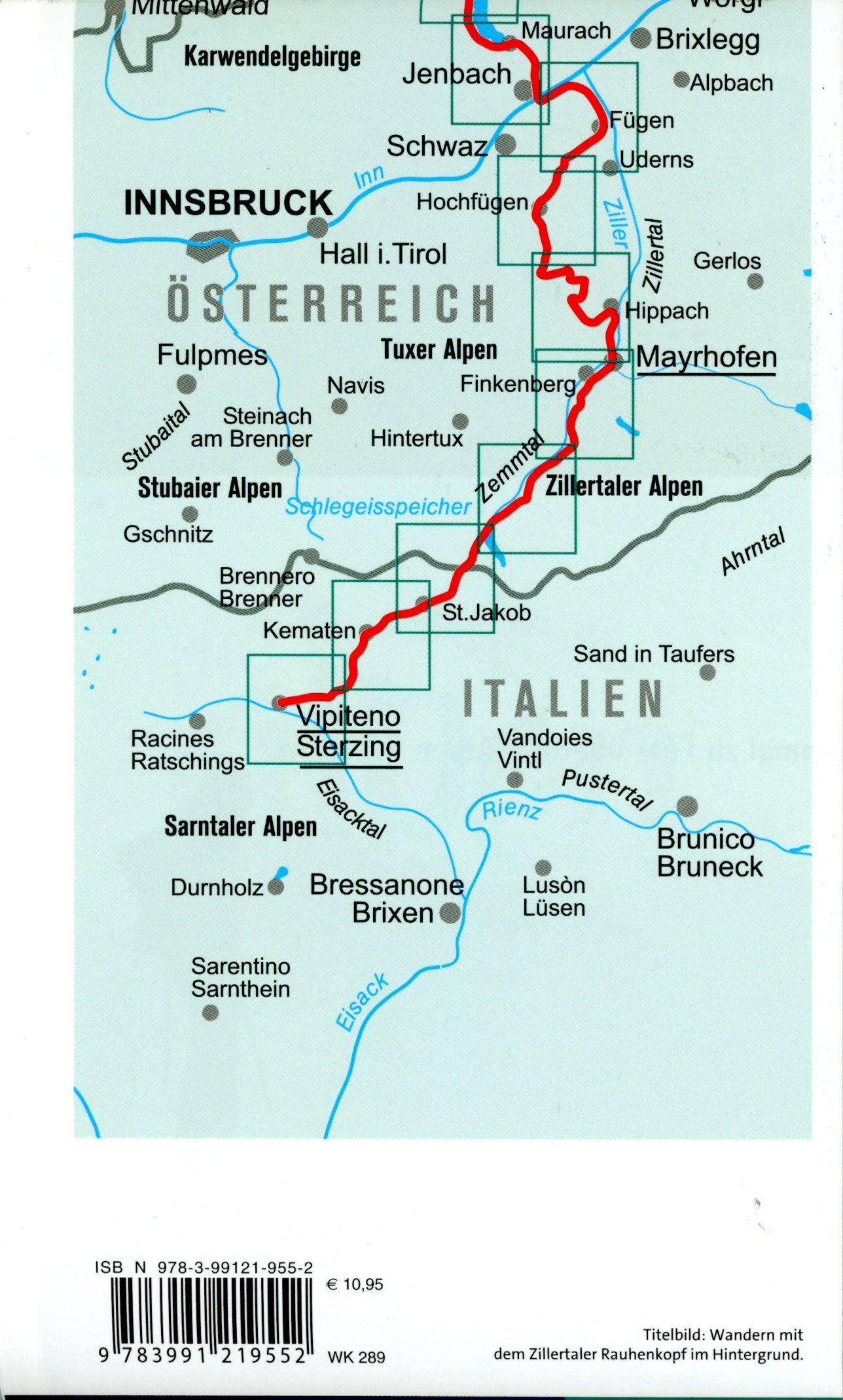 Beispielinhalt (Bild) KOMPASS Wanderkarte 289 Die Alpenüberquerung - vom Tegernsee über Achensee und Zillertal nach Sterzing 1:50.000